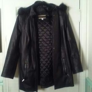 Womens Croft & Barrow Black Leather Coat Jacket